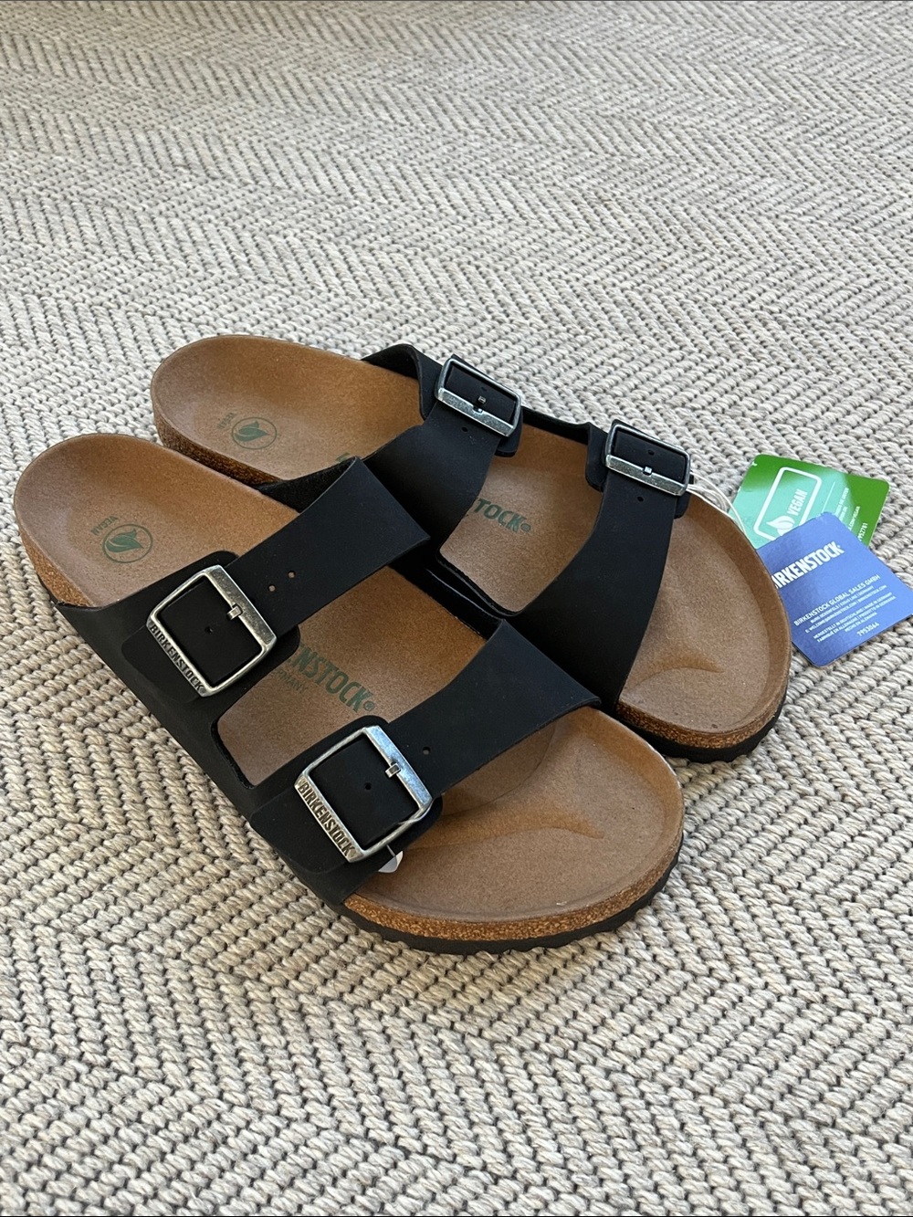 Birkenstock Mens Black Two-Buckle Slide Sandals